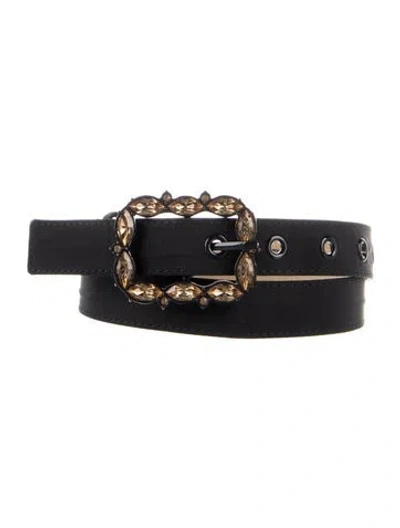 Pre-owned St John Skinny Crystal Embellishments Waist Belt In Black