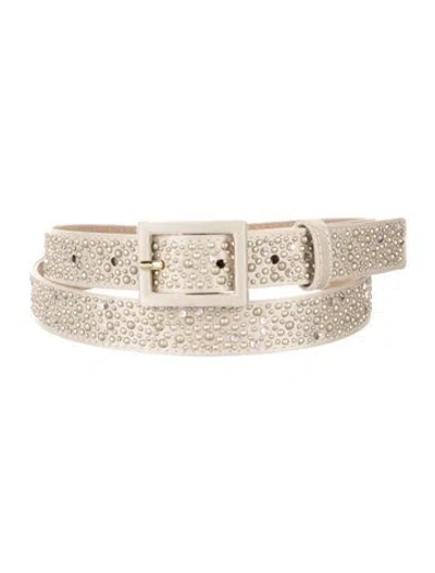 Pre-owned St John Skinny Crystal Embellishments Waist Belt In Neutrals
