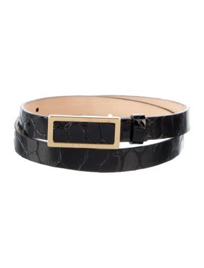 Pre-owned St John Skinny Embossed Leather Belt In Black