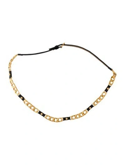 Pre-owned St John Skinny Leather Chain-link Belt In Black