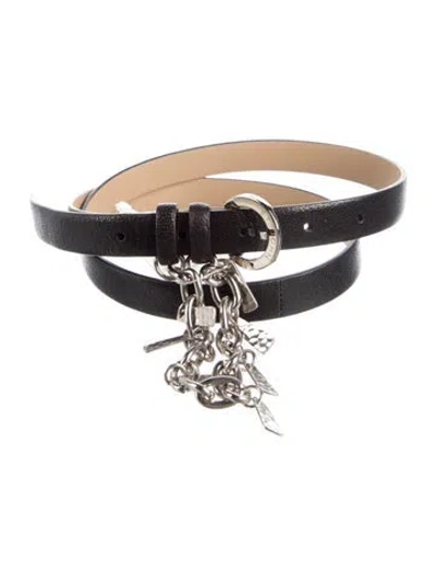 Pre-owned St John Skinny Leather Chain-link Belt In Black