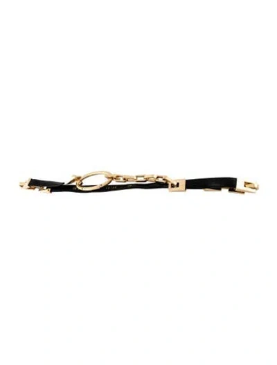 Pre-owned St John Skinny Leather Chain-link Belt In Black/gold