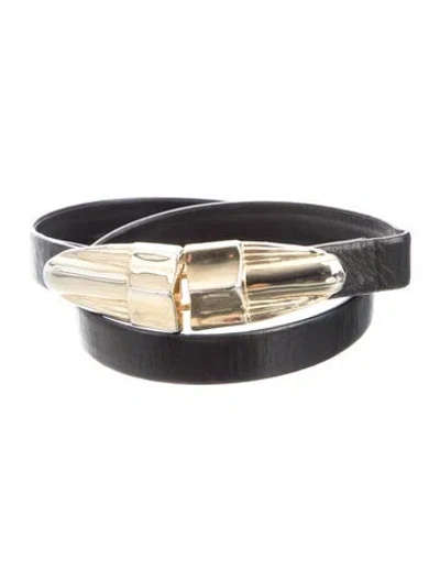 Pre-owned St John Skinny Leather Waist Belt In Black