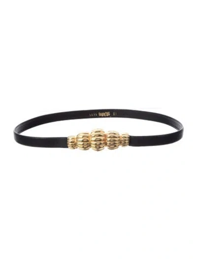 Pre-owned St John Skinny Leather Waist Belt In Black