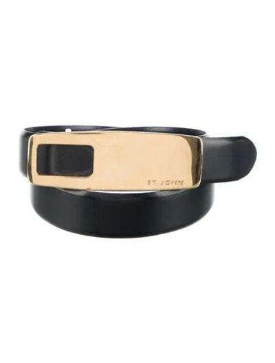 Pre-owned St John Skinny Leather Waist Belt In Black