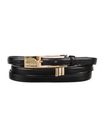 Pre-owned St John Skinny Leather Waist Belt In Black