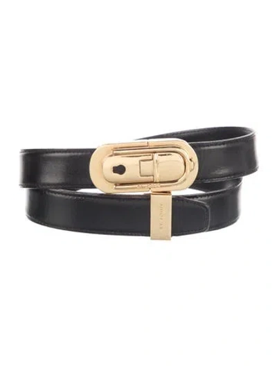Pre-owned St John Skinny Leather Waist Belt In Black