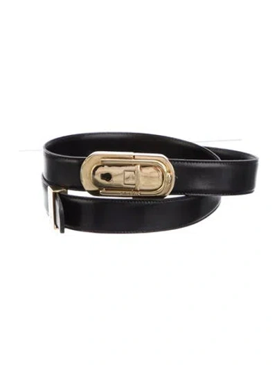 Pre-owned St John Skinny Leather Waist Belt In Black