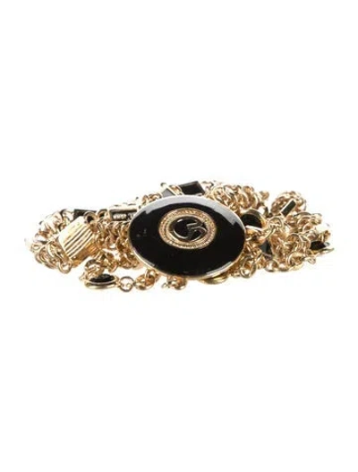 Pre-owned St John Skinny Metal Chain-link Belt In Black/gold