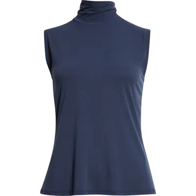 St John St. John Sleeveless Jersey Turtleneck Shell In Blue