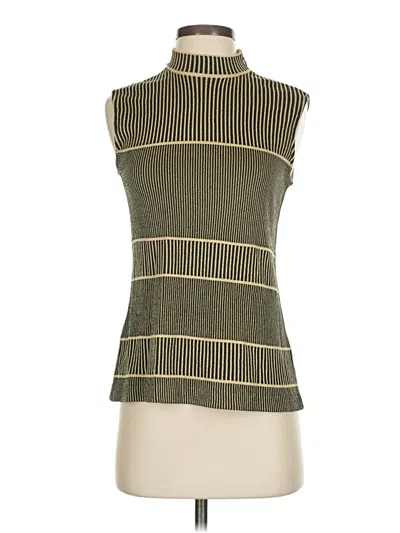 Pre-owned St John Sleeveless Top Green Stripes Pattern High Neck Tops