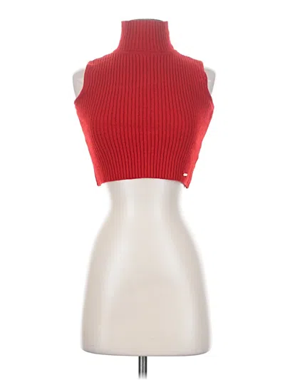 Pre-owned St John Sleeveless Top Red Halter Neckline Tops