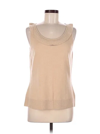 Pre-owned St John Sleeveless Top Tan Scoop Neck Tops In Brown