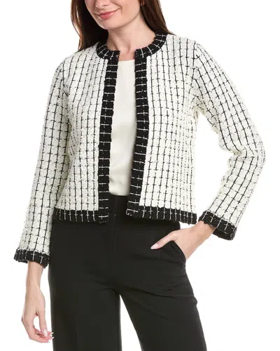St John St. John Soft Boucle Windowpane Wool-blend Kissing Jacket In White