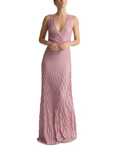 St John Soiree Metallic Knit Gown In Pink