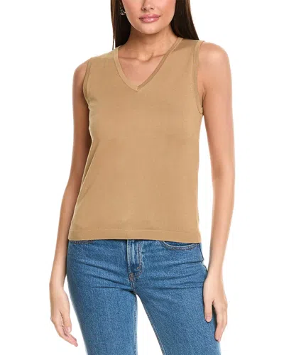St John St. John Solid Jersey Knit V- Neck Shell In Brown