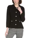 St John St. John Solid Stretch Knit Collared Jacket In Black