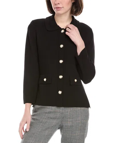 St John St. John Solid Stretch Knit Collared Jacket In Black