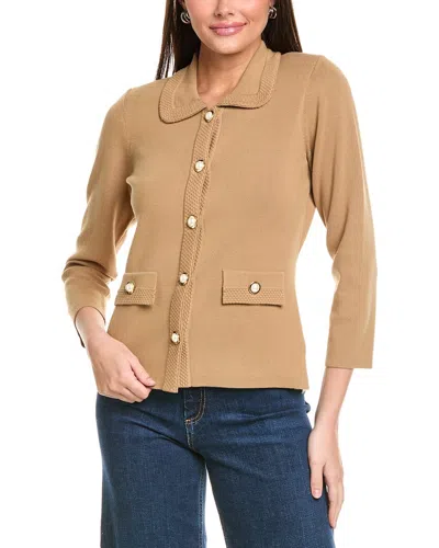 St John St. John Solid Stretch Knit Collared Jacket In Brown