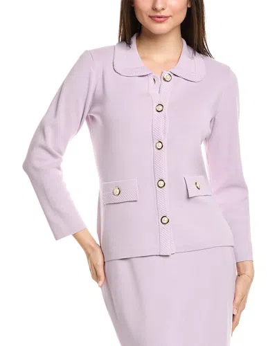 St John St. John Solid Stretch Knit Collared Jacket In Purple