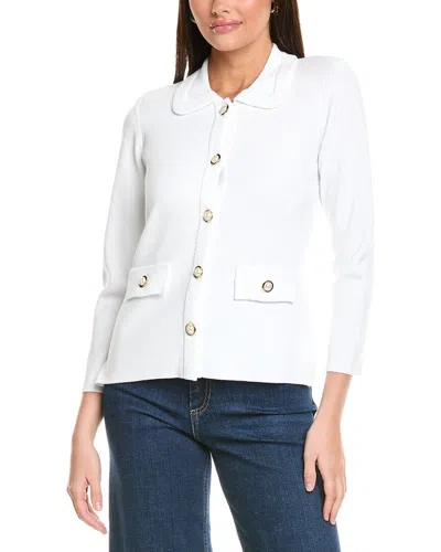 St John St. John Solid Stretch Knit Collared Jacket In White