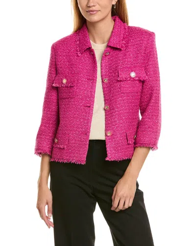 St John St. John Solid Textured Tweed Shirt Collar Fringe In Pink