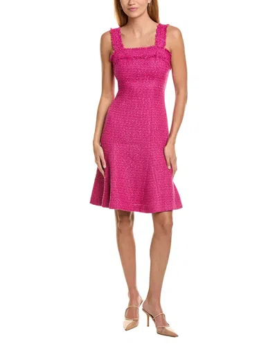 St John St. John Solid Textured Tweed Wool-blend Dress In Pink