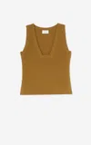 St John Square Neck Rib Knit Shell In Brown