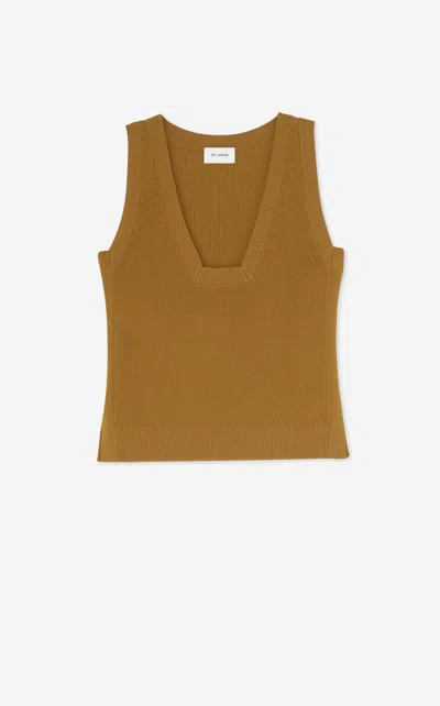St John Square Neck Rib Knit Shell In Brown