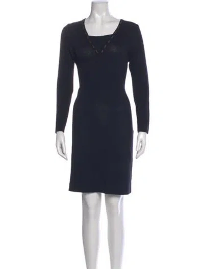 Pre-owned St John Square Neckline Knee-length Dress In Black