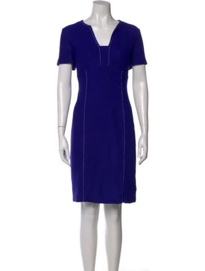Pre-owned St John Square Neckline Knee-length Dress In Blue