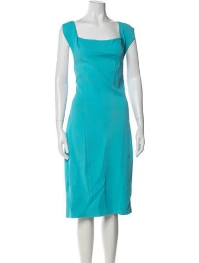 Pre-owned St John Square Neckline Knee-length Dress In Blue