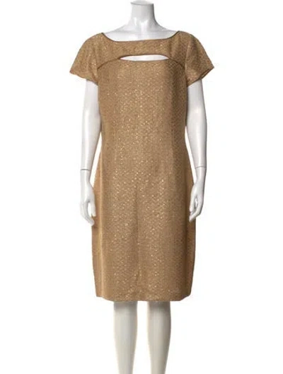 Pre-owned St John Square Neckline Knee-length Dress In Gold/metallic
