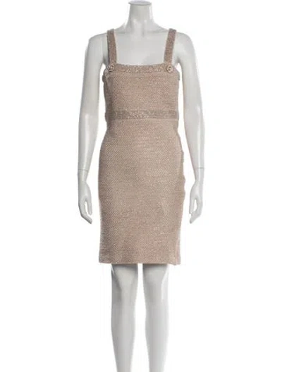 Pre-owned St John Square Neckline Knee-length Dress In Neutral