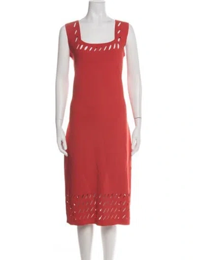 Pre-owned St John Square Neckline Knee-length Dress In Orange