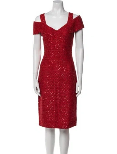 Pre-owned St John Square Neckline Knee-length Dress In Red