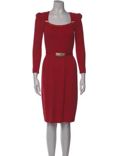 Pre-owned St John Square Neckline Knee-length Dress In Red