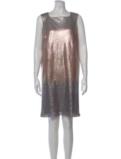 Pre-owned St John Square Neckline Knee-length Dress In Silver