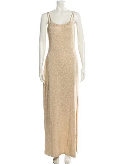Pre-owned St John Square Neckline Long Dress In Neutral