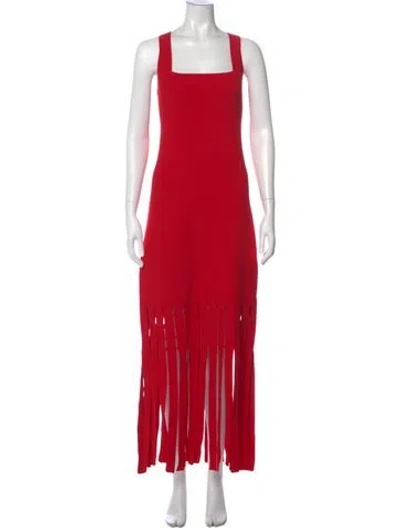 Pre-owned St John Square Neckline Long Dress In Red