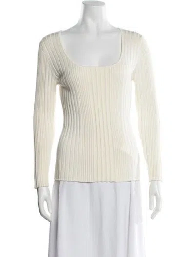 Pre-owned St John Square Neckline Long Sleeve Top In Neutral