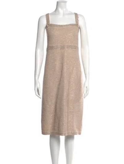Pre-owned St John Square Neckline Midi Length Dress In Neutral
