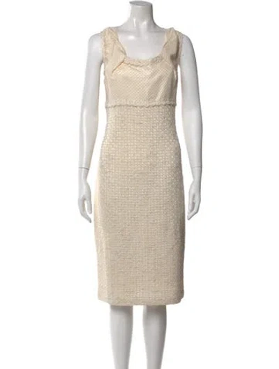 Pre-owned St John Square Neckline Midi Length Dress In Neutral