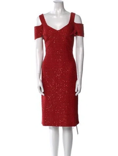 Pre-owned St John Square Neckline Midi Length Dress In Red
