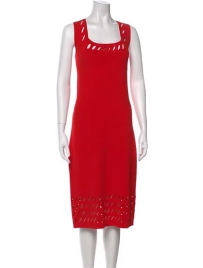 Pre-owned St John Square Neckline Midi Length Dress In Red
