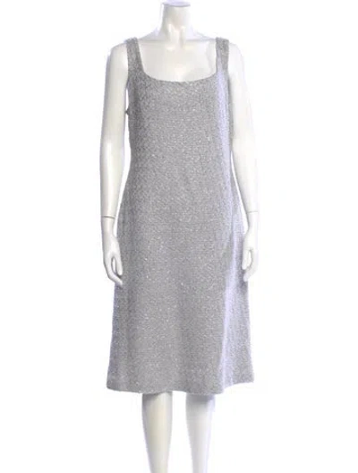 Pre-owned St John Square Neckline Midi Length Dress In Silver