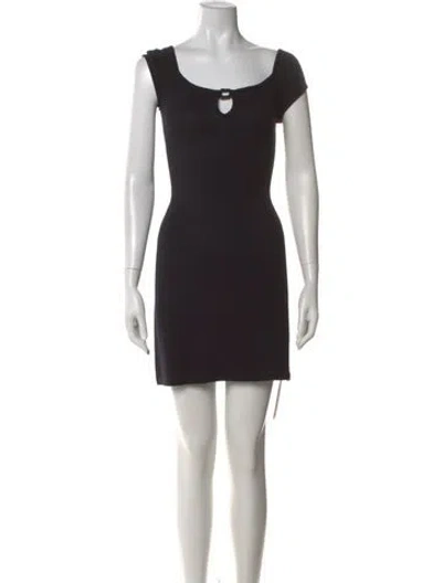 Pre-owned St John Square Neckline Mini Dress In Blue