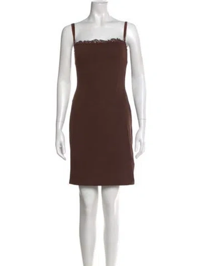 Pre-owned St John Square Neckline Mini Dress In Brown