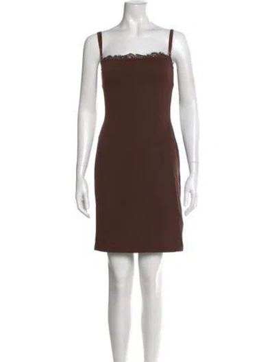 Pre-owned St John Square Neckline Mini Dress In Brown
