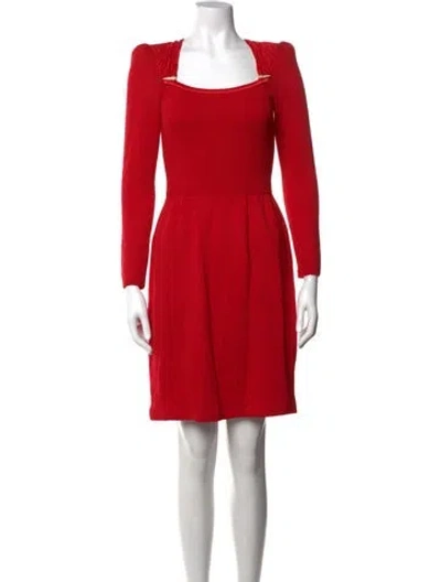 Pre-owned St John Square Neckline Mini Dress In Red
